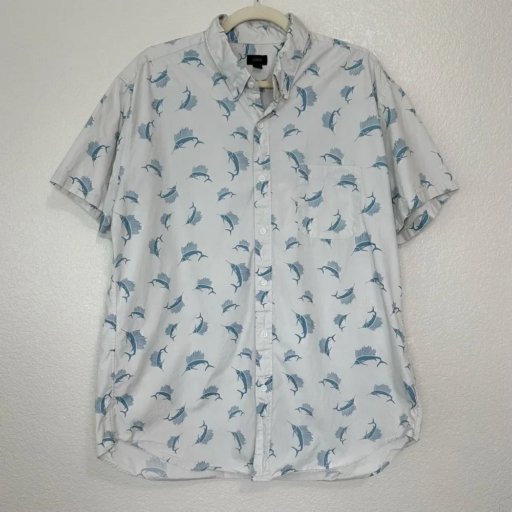 J. Crew Sword Fish Pattern Button Down Men’s Shirt